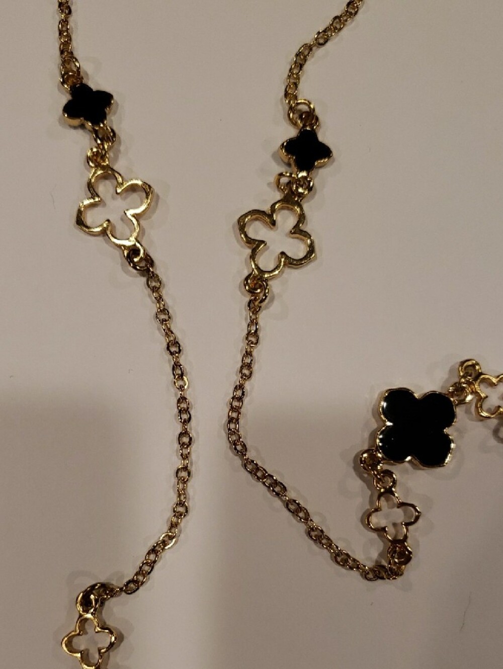 Amrita Singh Gold Long Necklace with Black Clover Charms - Picture 2 of 5